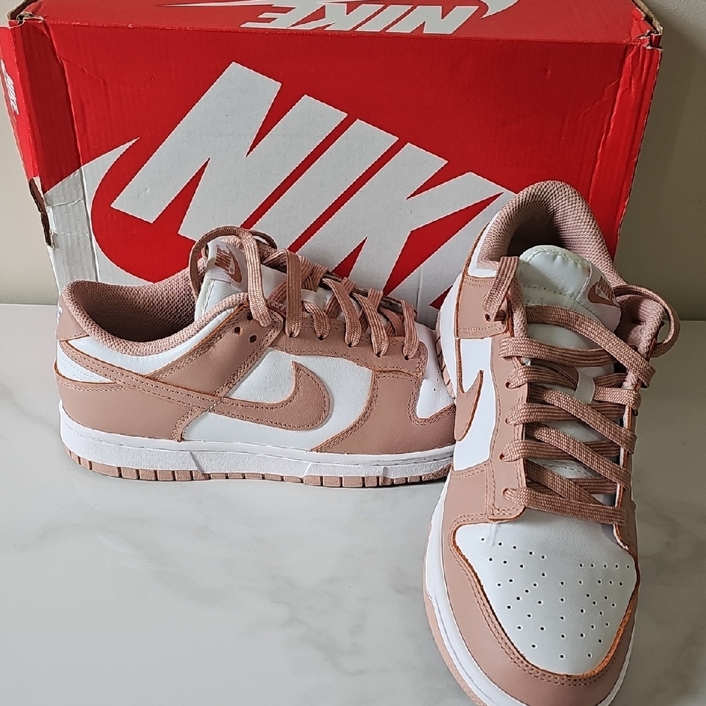 Nike Pink and White Dunk Low Sneakers
